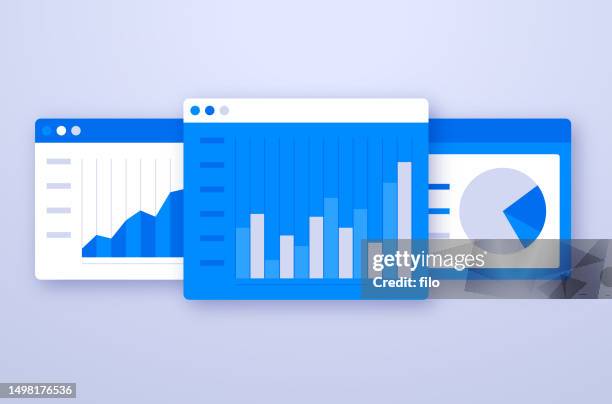 data statistics analysis charts graphs blue software windows - system configuration stock illustrations