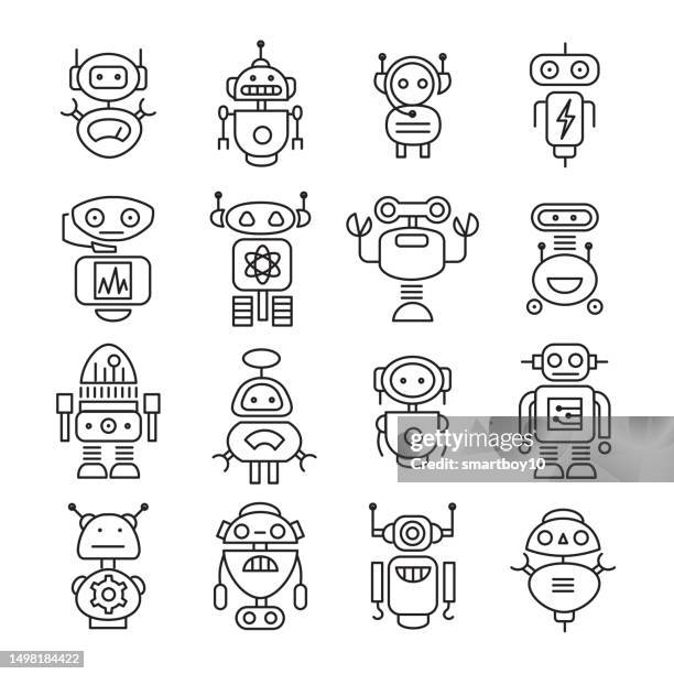 chatbot icon set - editable stroke - facial recognition technology graphics stock illustrations