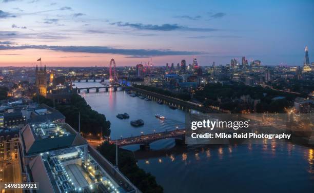 london night view big ben, thames bridges and shard - mike tate stock pictures, royalty-free photos & images