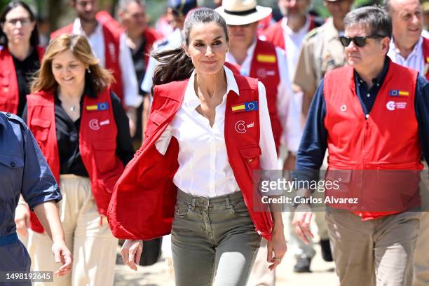 Queen Letizia of Spain visits the Villahermosa neighborhood during the first day of her trip to Colombia on June 13, 2023 in Cartagena, Colombia....