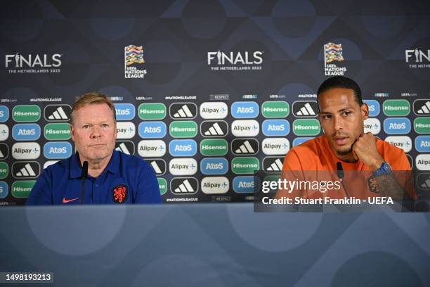 Ronald Koeman, head coach of The Netherlands and Virgil van Dijk address the media during a press confernce prior to the UEFA Nations League 2022/23...