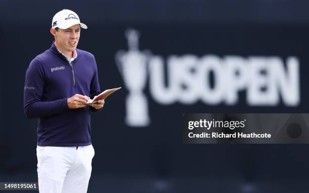 Matt Fitzpatrick of England looks on during a practice round prior to the 123rd U.S. Open Championship at The Los Angeles Country Club on June 13,...