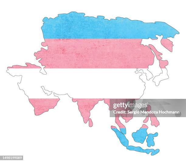 map asia with a transgender flag with a grunge texture, asian continent - international transgender day of visibility stock pictures, royalty-free photos & images