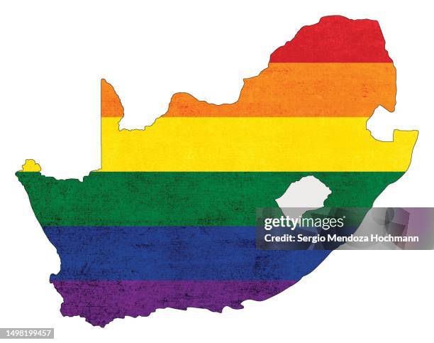 map of south africa with a pride flag with a grunge texture, rainbow flag, lgbtqia, lgbtq - political map of south africa imagens e fotografias de stock