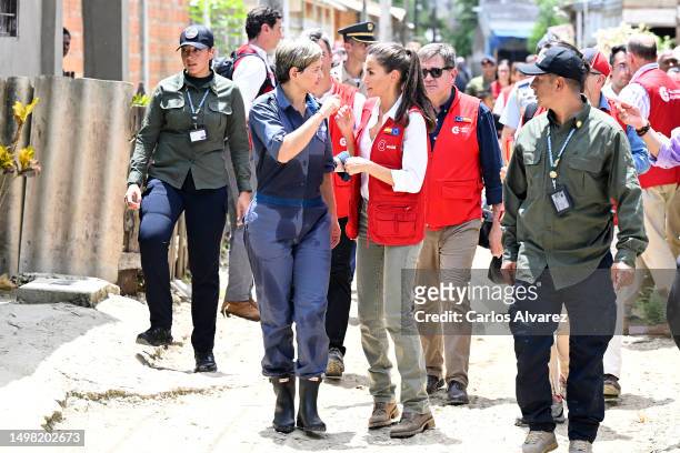 Queen Letizia of Spain accompanied by the First Lady of the Republic of Colombia, Veronica Alcocer, visit the Villahermosa neighborhood during the...