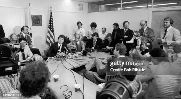 California Governor Jerry Brown and Lieutenant Governor Mike Curb at Press Conference, August 17, 1979 in Los Angeles, California.