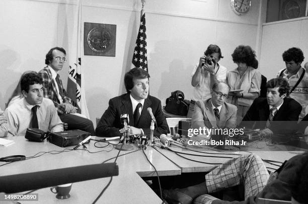 California Governor Jerry Brown and Lieutenant Governor Mike Curb at Press Conference, August 17, 1979 in Los Angeles, California.