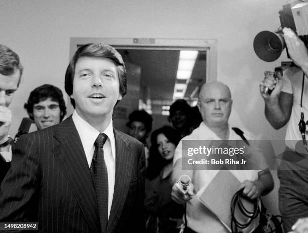 California Governor Jerry Brown and Lieutenant Governor Mike Curb at Press Conference, August 17, 1979 in Los Angeles, California.