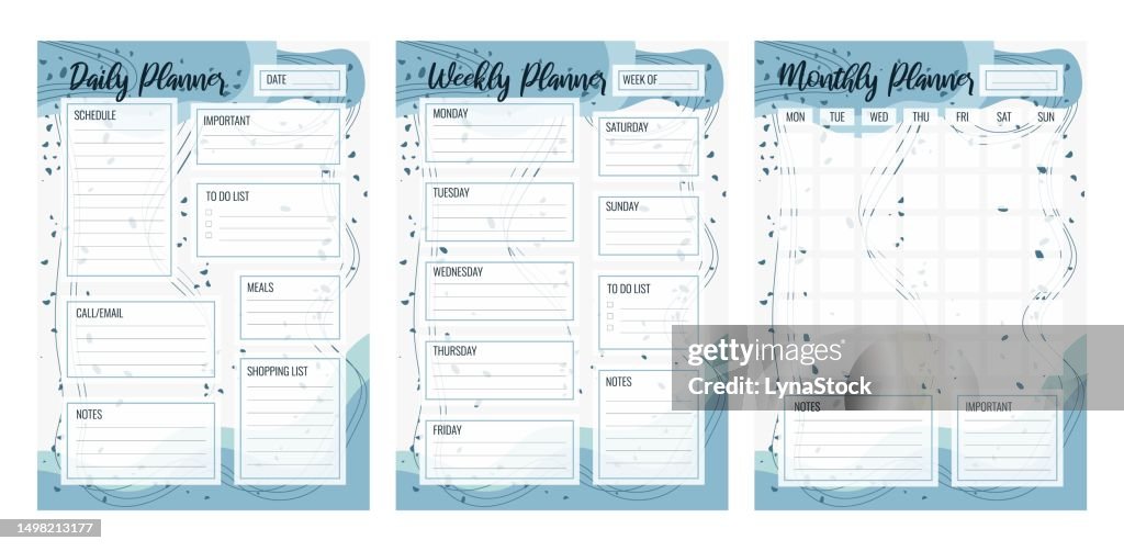 Set Of Daily Weekly Monthly Planner Printable Vector Template Blank ...
