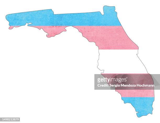 map of florida state with a transgender flag with a grunge texture - florida outline stock pictures, royalty-free photos & images
