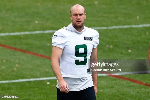 Greg Zuerlein of the New York Jets during the teams OTAs at Atlantic Health Jets Training Center on June 9, 2023 in Florham Park, New Jersey.