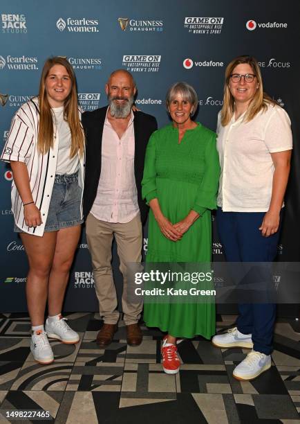 Poppy Cleall, guest, Director and Producer Sue Anstiss, MBE and Bryony Cleall attend attend the London premiere of "Game On: The Unstoppable Rise of...
