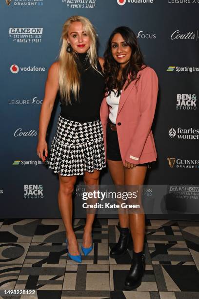 Aimee Fuller and Isa Guha attend the London premiere of "Game On: The Unstoppable Rise of Women's Sport" at Everyman Broadgate on June 13, 2023 in...