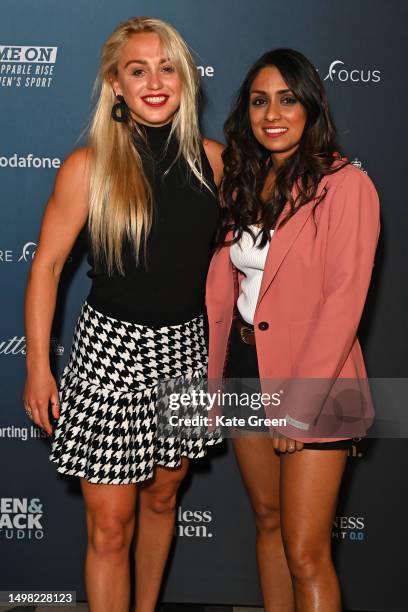 Aimee Fuller and Isa Guha attend the London premiere of "Game On: The Unstoppable Rise of Women's Sport" at Everyman Broadgate on June 13, 2023 in...