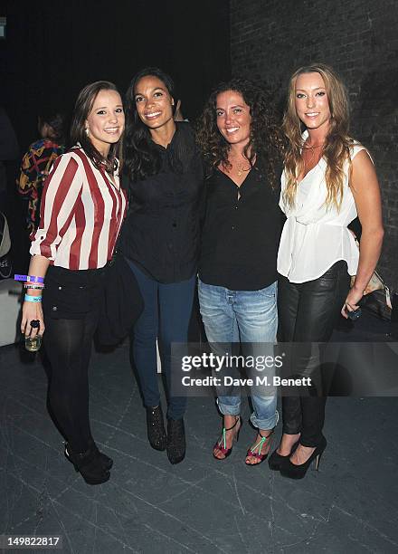 Great Britain Olympic Gymnast Hannah Whelan, actress Rosario Dawson, Tara Smith and Great Britain Olympic Gymnast Imogen Cairns attend a VIP...