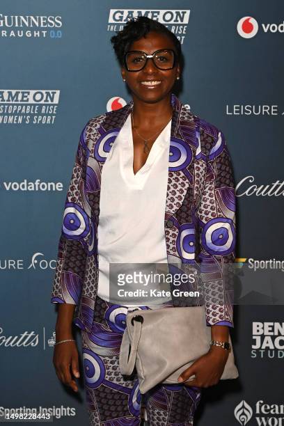 Donna Fraser OBE attends the London premiere of "Game On: The Unstoppable Rise of Women's Sport" at Everyman Broadgate on June 13, 2023 in London,...