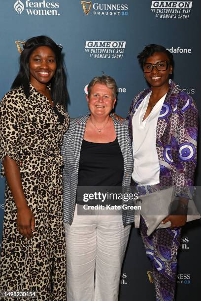 Ama Agbeze, Lisa Wainwright MBE and Donna Fraser OBE attend the London premiere of "Game On: The Unstoppable Rise of Women's Sport" at Everyman...