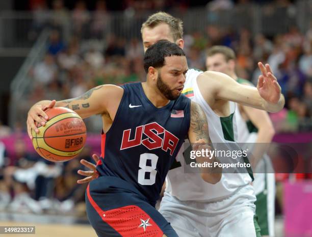 Deron Williams of the United States during the Men's Basketball Preliminary Round match United States v Lithuania on Day 8 of the London 2012 Olympic...