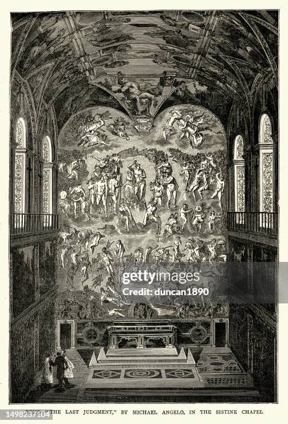 システィーナ礼拝堂のミケランジェロによる最後の審判、ルネサンス美術 - vatican museums点のイラスト素材／クリップアート素材／マンガ素材／アイコン素材