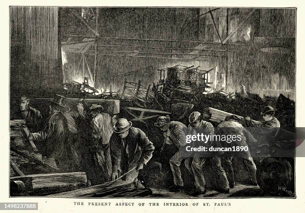 workmen at work in st paul's cathedral, london, 1872, 19th century - circa stock illustrations