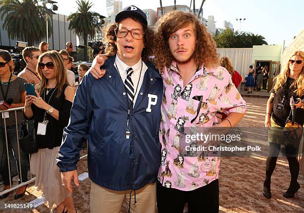 Comedian Jeffrey Ross and actor Blake Anderson arrive at the Comedy Central Roast of Roseanne Barr at Hollywood Palladium on August 4, 2012 in...