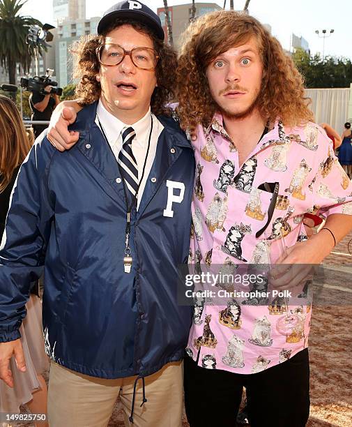 Comedian Jeffrey Ross and actor Blake Anderson arrive at the Comedy Central Roast of Roseanne Barr at Hollywood Palladium on August 4, 2012 in...