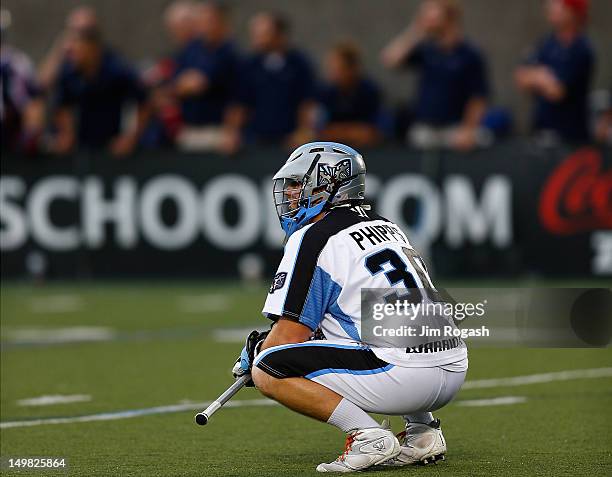 Brian Phipps of the Ohio Machine takes a breather during a game with Boston Cannons in the second half at Harvard Stadium August 4, 2012 in Boston,...