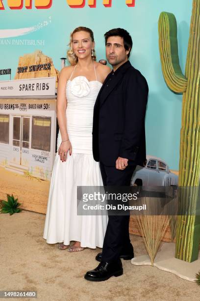 Scarlett Johansson and Jason Schwartzman attend the "Asteroid City" New York Premiere at Alice Tully Hall on June 13, 2023 in New York City.