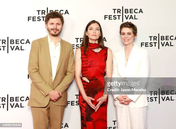 Michael Cera, Hannah Gross and Sophia Lillis attend "The Adults" premiere during the 2023 Tribeca Festival at SVA Theatre on June 13, 2023 in New...