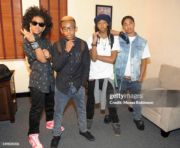 Recording artists Princeton, Prodigy, Ray Ray and Roc Royal of Mindless Behavior are seen backstage during the Girl Tour at The Fox Theatre on August...