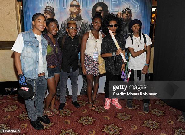 Recording artists Roc Royal, Prodigy, Princeton and Ray Ray of Mindless Behavior are seen backstage with fans during the Girl Tour at The Fox Theatre...