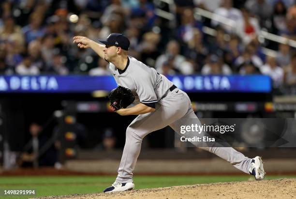 Michael King of the New York Yankees delivers a pitch in the ninth inning against the New York Mets at Citi Field on June 13, 2023 in the Flushing...