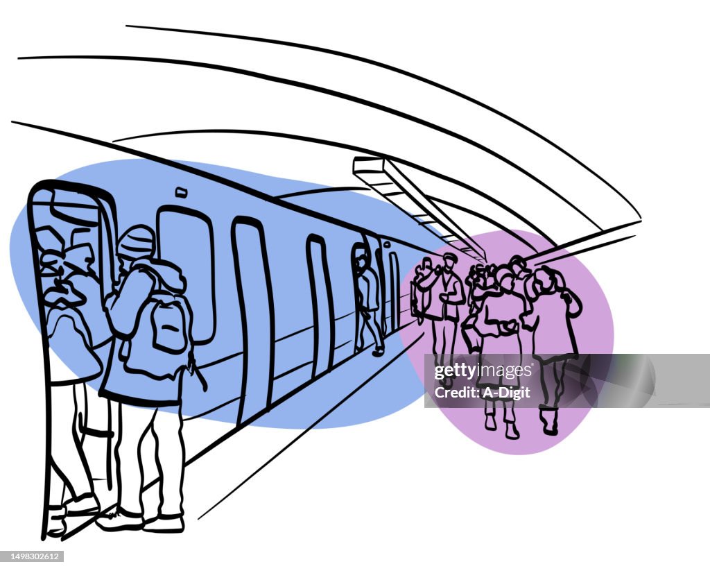 SubwayStationComingAndGoingSketchColorBluePurple