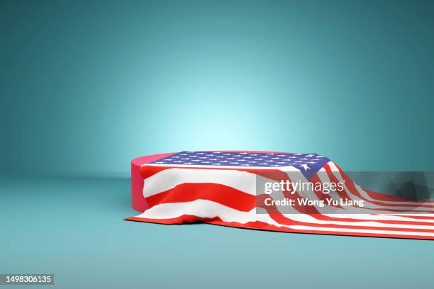 american flag on podium with  copy space ,3d render - american flag on stage stock pictures, royalty-free photos & images