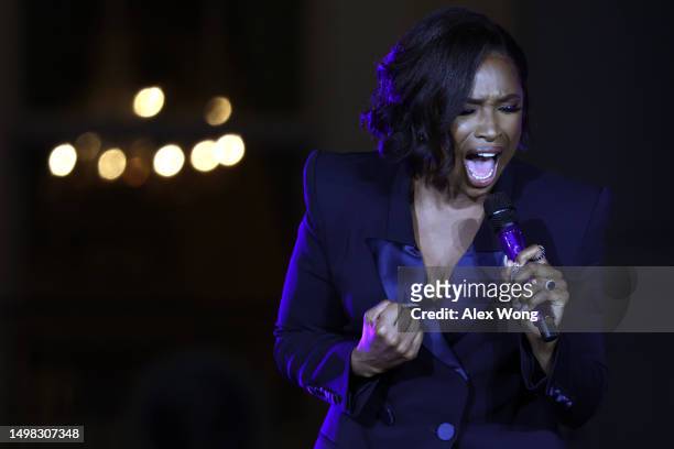 Jennifer Hudson performs during a Juneteenth concert on the South Lawn of the White House on June 13, 2023 in Washington, DC. The White House hosted...