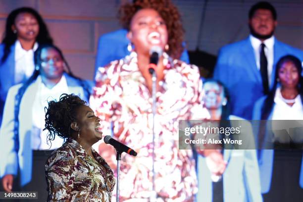 Ledisi performs during a Juneteenth concert on the South Lawn of the White House on June 13, 2023 in Washington, DC. The White House hosted the...