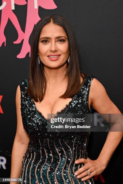 Salma Hayek attends I Like to Watch LIVE with Trixie Mattel & Katya presenting Black Mirror Season 6 episode 'Joan is Awful' at The Paris Theatre on...