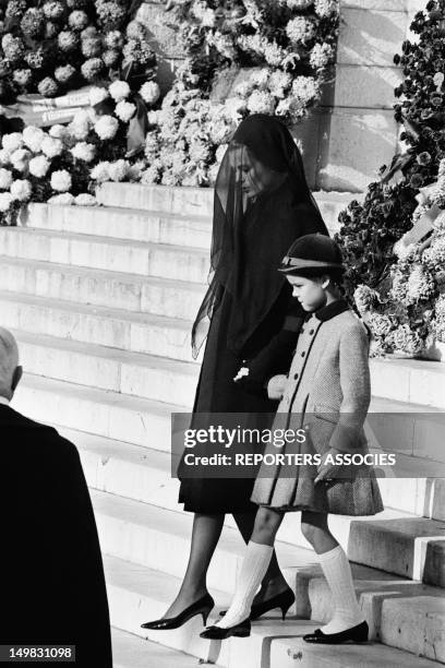 Princess Grace of Monaco and her daughter Caroline of Monaco at the funeral of Prince Pierre of Monaco in Monaco, November 17, 1964.