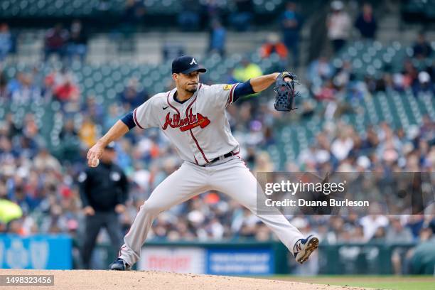 Charlie Morton of the Atlanta Braves pitches against the Detroit Tigers during the first inning at Comerica Park on June 12, 2023 in Detroit,...