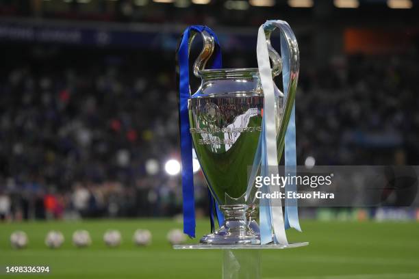 The trophy is seen prior to the UEFA Champions League 2022/23 final match between FC Internazionale and Manchester City FC at Ataturk Olympic Stadium...