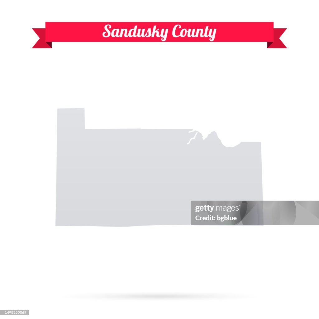 Sandusky County, Ohio. Map on white background with red banner