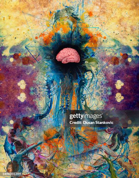 ilustraciones, imágenes clip art, dibujos animados e iconos de stock de una mente colorida puede significar muchas cosas - surrealista