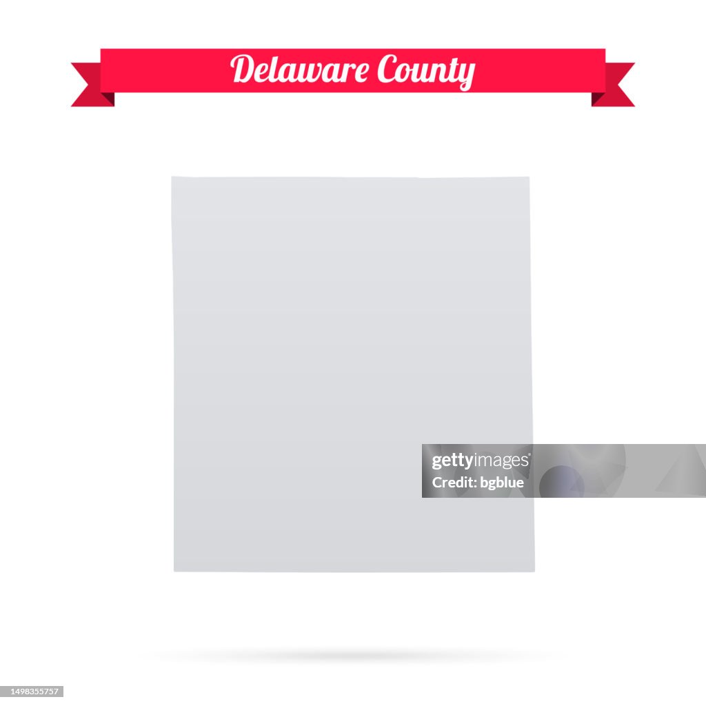 Delaware County, Indiana. Karte auf weißem Hintergrund mit rotem Banner