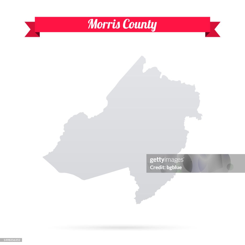 Morris County, New Jersey. Map on white background with red banner