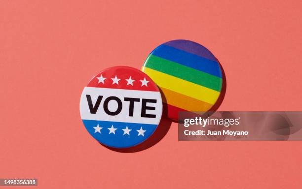 badges with the rainbow flag and the text vote - circle badge stock pictures, royalty-free photos & images