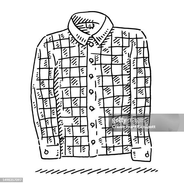 shirt checkered pattern clothing drawing - menswear stock illustrations