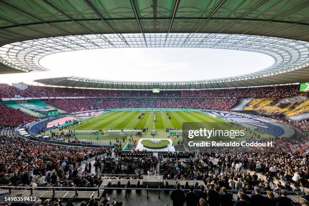 General view of the stadium prior to the DFB Cup final match between RB Leipzig and Eintracht Frankfurt at Olympiastadion on June 03, 2023 in Berlin,...
