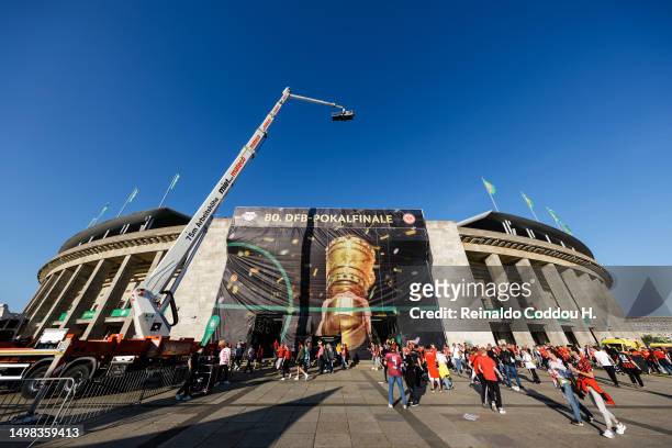 General view outside the stadium prior to the DFB Cup final match between RB Leipzig and Eintracht Frankfurt at Olympiastadion on June 03, 2023 in...