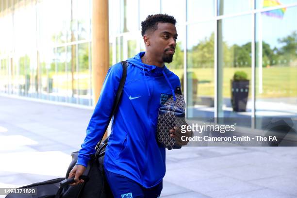 Angel Gomes of England arrives at St George's Park on June 13, 2023 in Burton upon Trent, England.
