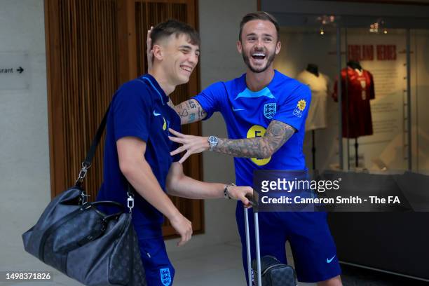 Luke Thomas of England is greeted by James Maddison of England as he  News Photo - Getty Images